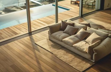 Waterproof-Hybrid-Flooring-in-Modern-house Waterproof hybrid flooring installed in residential kitchen area