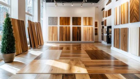 Flooring showroom in Melbourne displaying hybrid, timber, and vinyl flooring samples